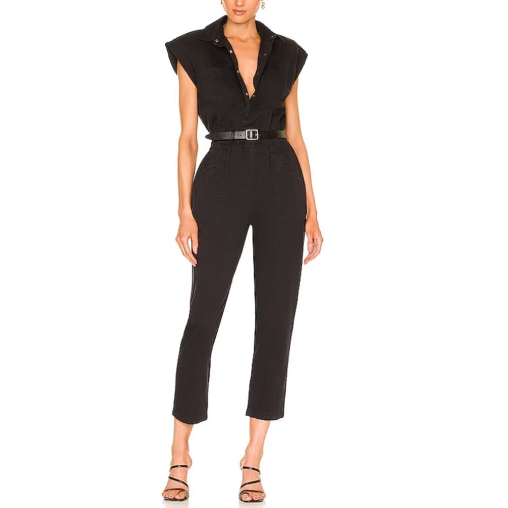 Pistola 'Rosie' Black Twill Shoulder Pad Jumpsuit Size XS